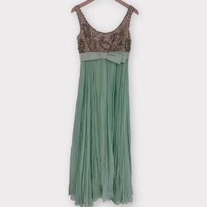 Vintage NEIMAN MARCUS Hand Beaded Maxi Dress Green NOS
